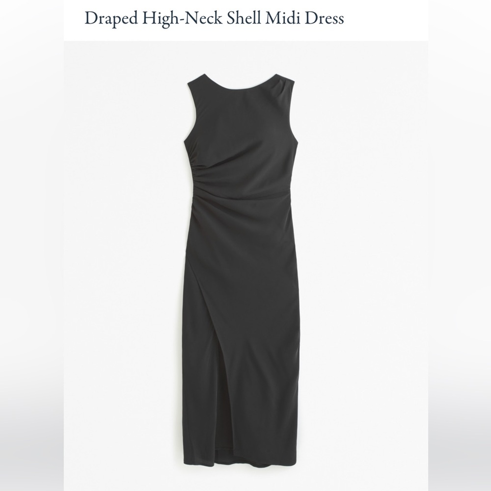 Abercrombie & Fitch • Black Draped High Neck Shell Midi Dress (M) *NWT*